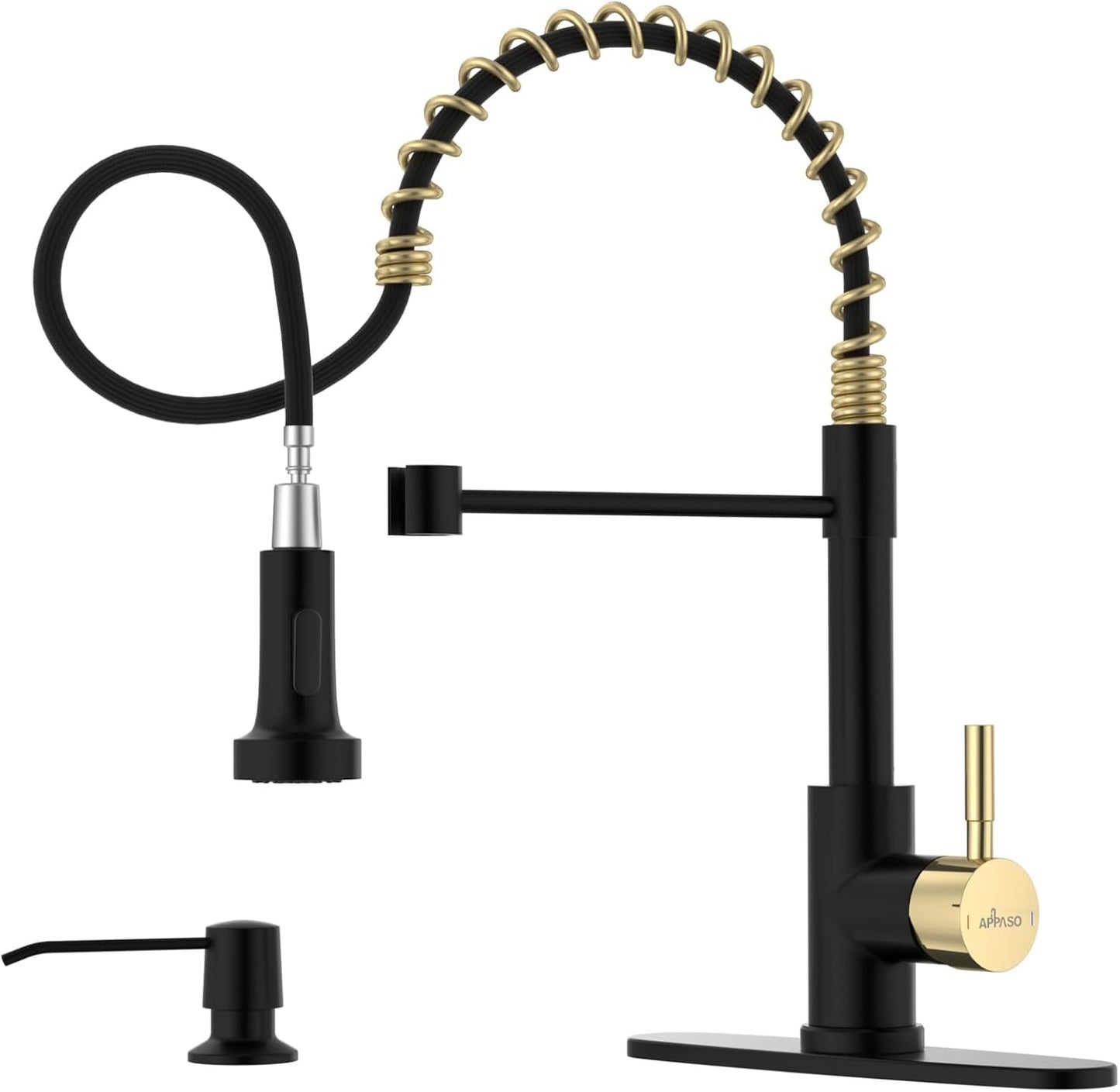 APPASO Black and Gold Kitchen Faucet with Soap Dispenser