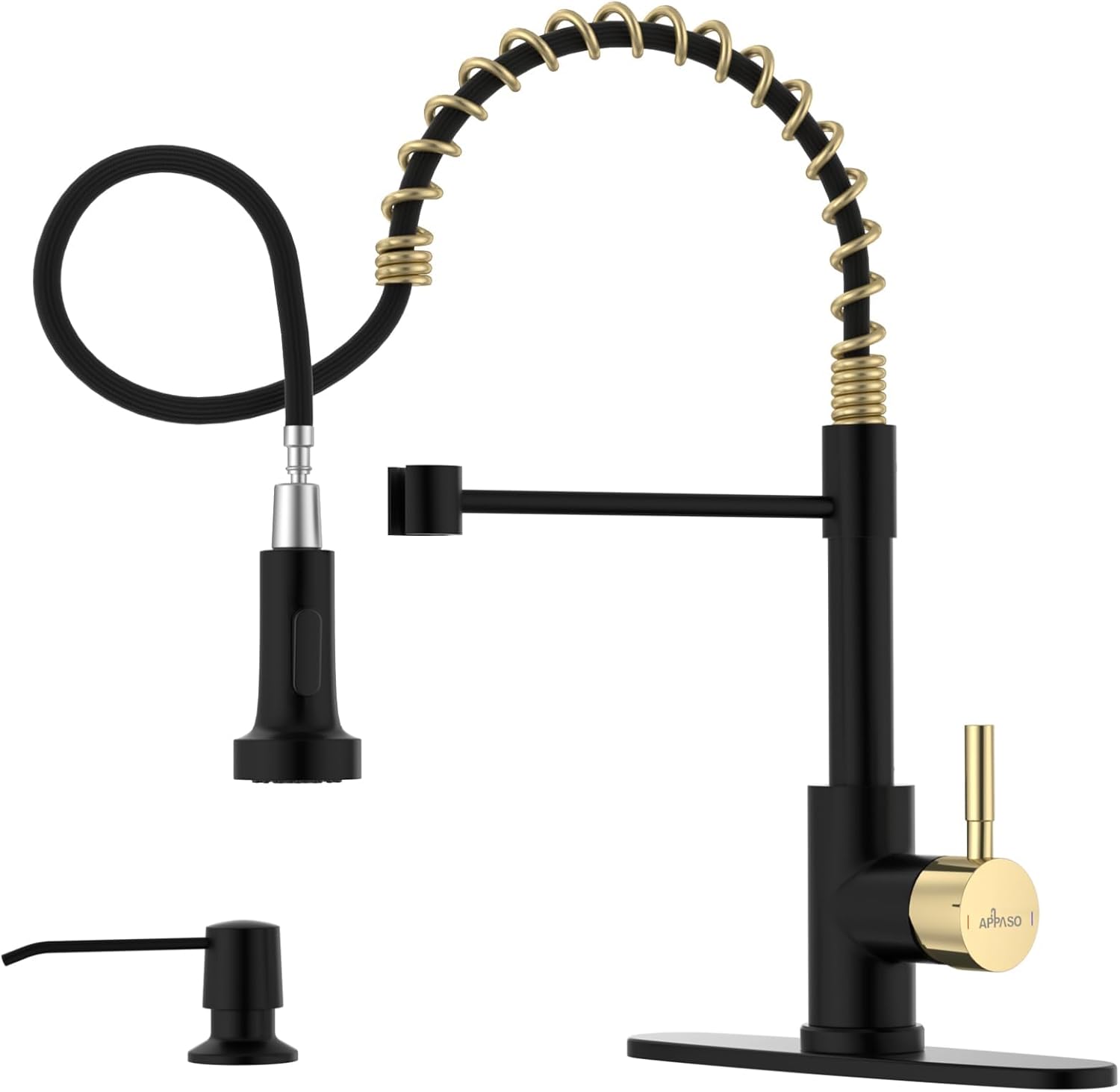 APPASO Black and Gold Kitchen Faucet with Soap Dispenser