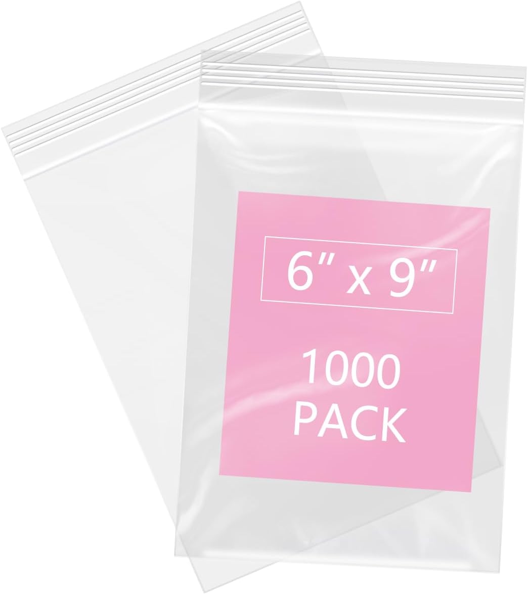 1000 Pcs 6 in x 9 in Clear Resealable Zip Poly Bags for Storage