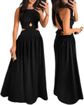 CHICME Women's Sleeveless Halter Neck Maxi Dress - Flowy Halter
