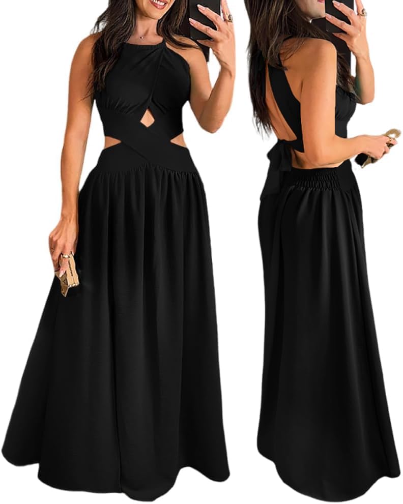 Elegant Women's Sleeveless Halter Neck Maxi Dress for All Occasions