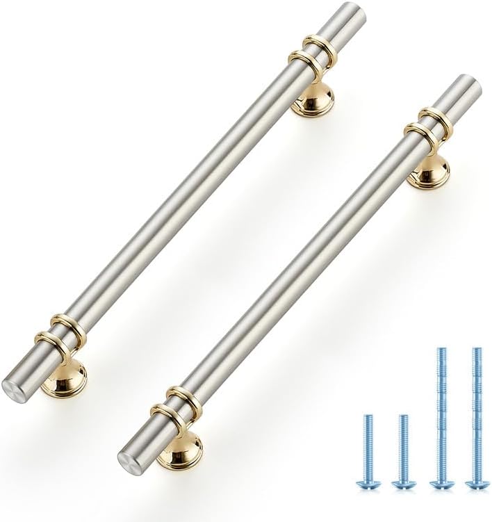 Ravinte Hardware 10 Pack 8-13/16 Inch Brushed Nickel & Gold Pulls