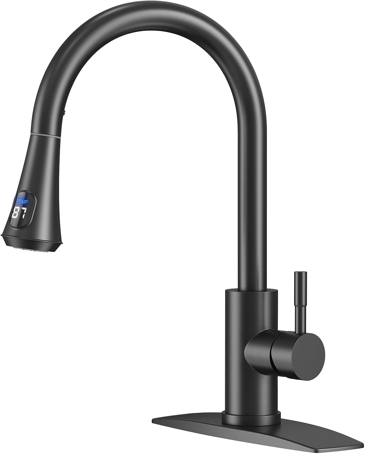 FORIOUS Black LED Kitchen Faucet with Pull Down Sprayer