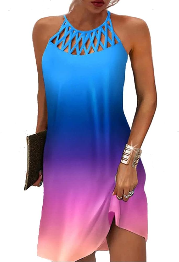 BIRW Summer Dresses for Women - Casual Floral Halter Neck Style
