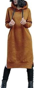 NUTEXROL Thickening Long Fleece Sweatshirt Hoodie Dress - Cozy