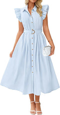 ZESICA Women's 2025 Summer Boho Button Midi Dress - Lightweight Casual