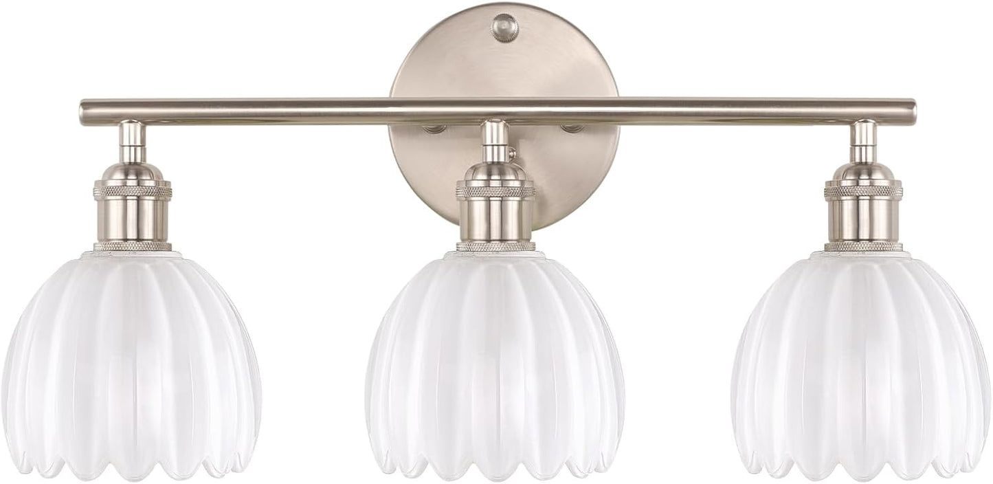 Bathroom Light Fixtures with White Tulip Glass Shade for Modern Decor