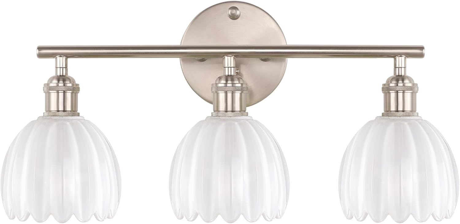 Bathroom Light Fixtures with White Tulip Glass Shade for Modern Decor