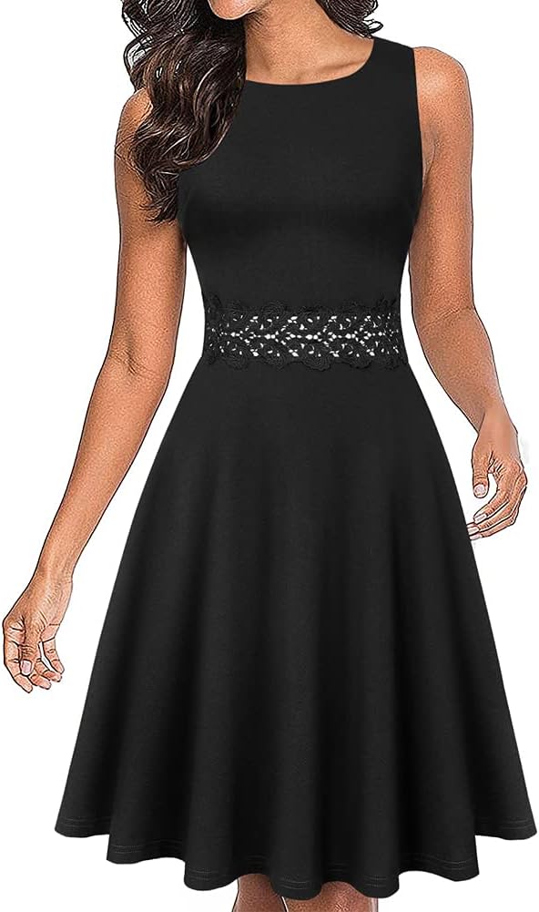 OWIN Women's Vintage Floral Lace Flared A-Line Swing Dress