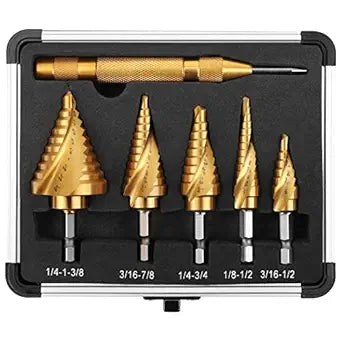 COMOWARE Hex Shank HSS Step Drill Bit Set for Metal and Wood