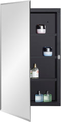 Black Plastic Medicine Mirror Cabinet 16 x 28 in - Recessed or Surface