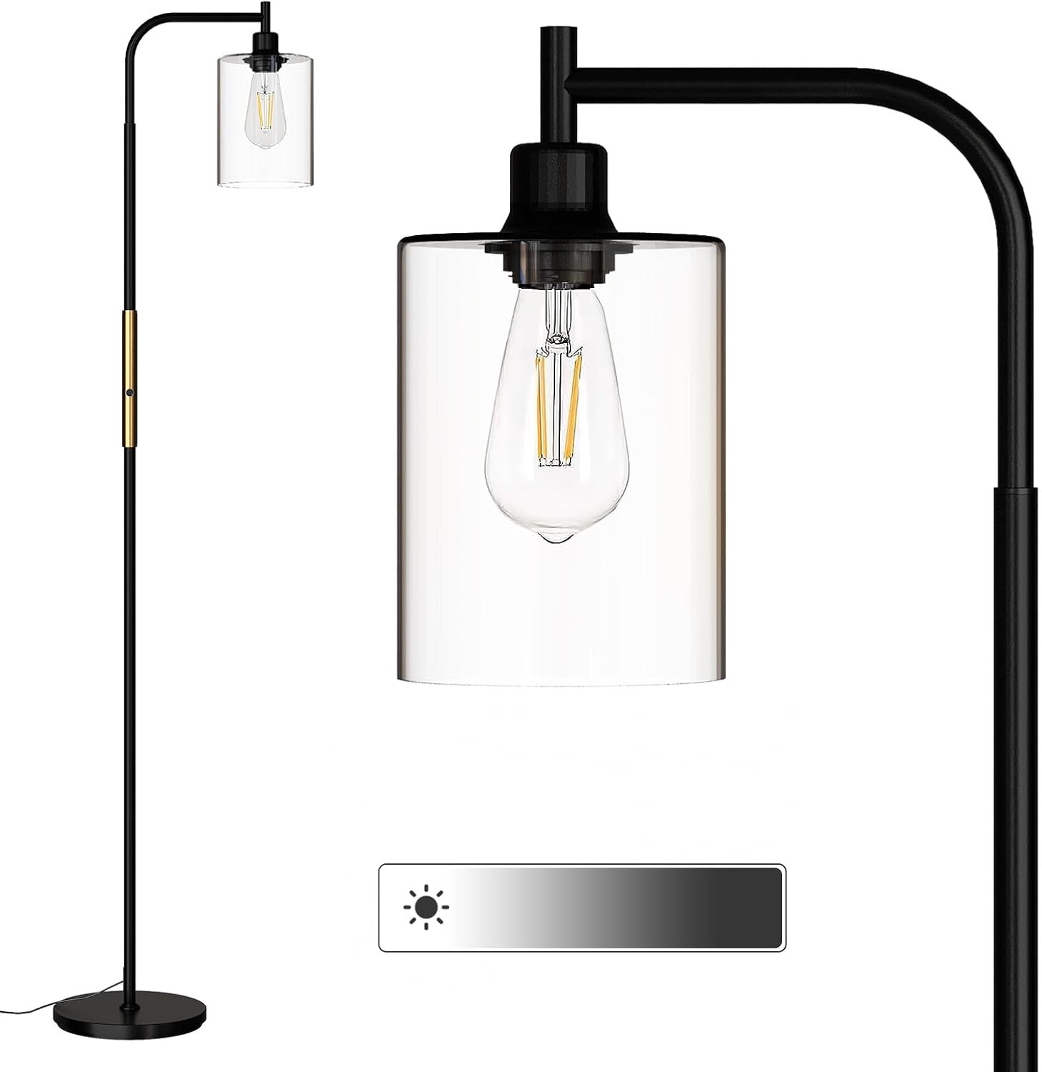 Dimmable Floor Lamp with Glass Shade for Living Room Decor