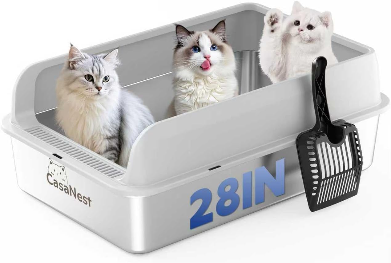 XXXL Stainless Steel Cat Litter Box with Lid for Large Cats