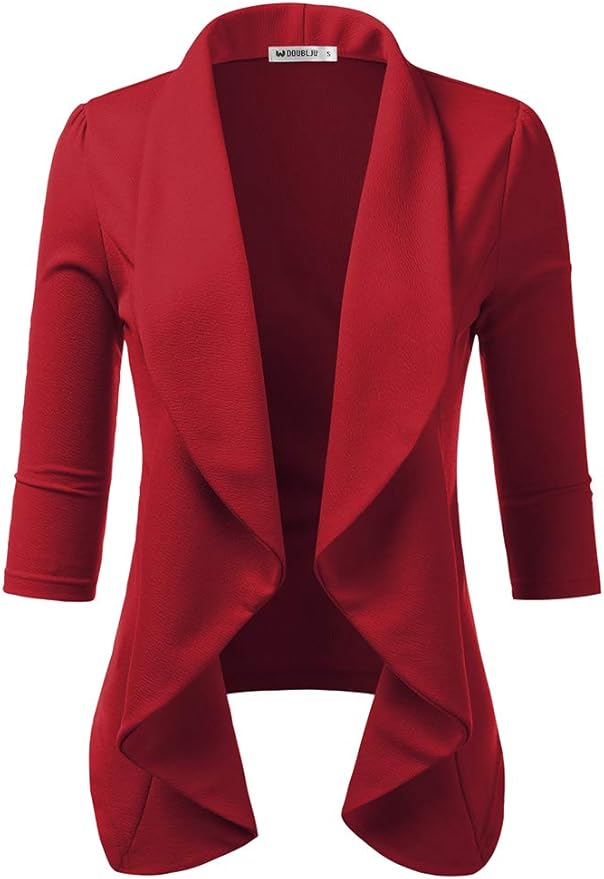 DOUBLJU Womens Lightweight Thin 3/4 Sleeve Open Front Blazer