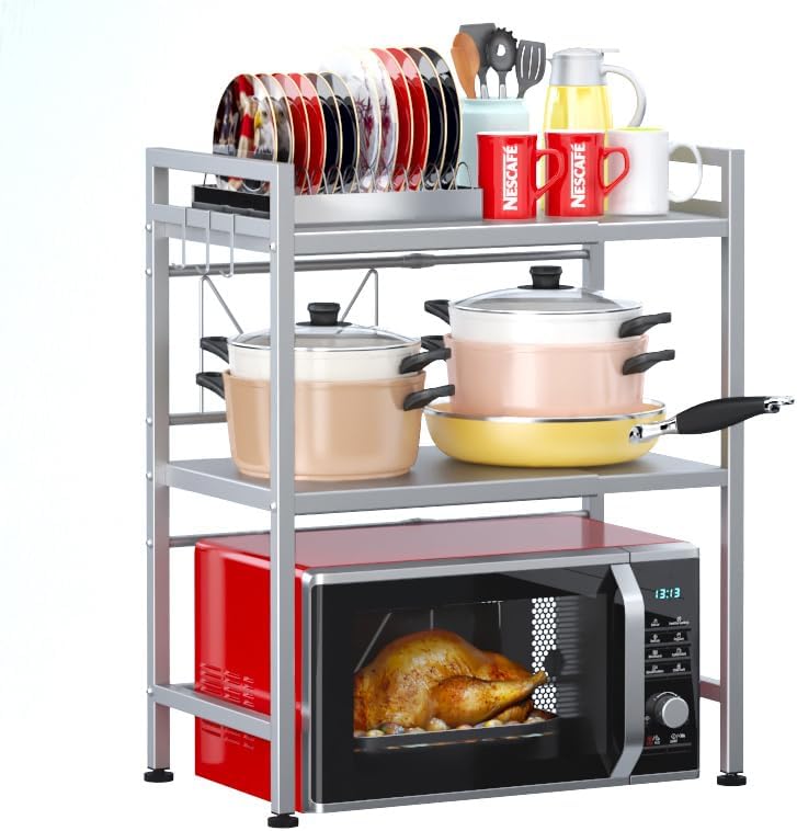 PUSDON Microwave Oven Rack Adjustable Shelf Organizer for Kitchen