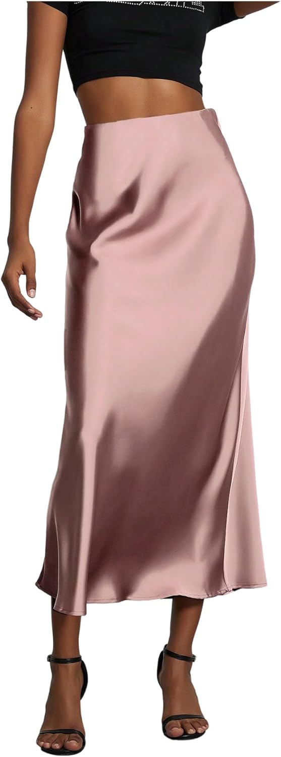 Elegant Satin Fishtail Midi Skirt for Women by SOLY HUX