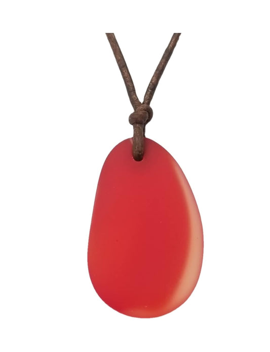 Yinahawaii Handmade Leather Cord Large Oval Sea Glass Necklace