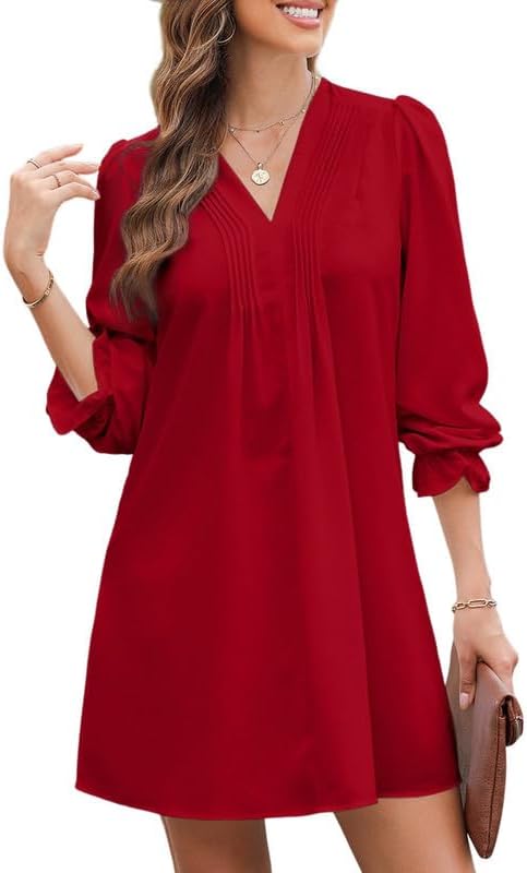 Dokotoo A-Line Ruffle Sleeve V Neck Dress - Effortlessly Stylish!