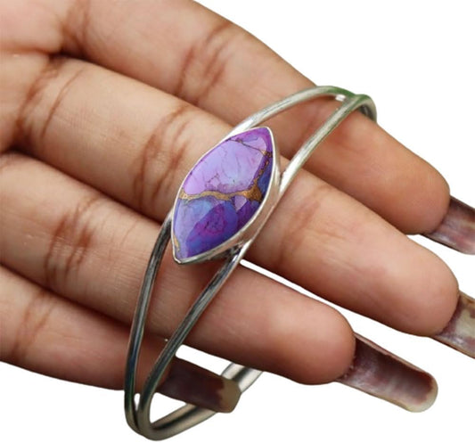 Moonstone Cuff Bangle - Handmade 925 Silver Bohemian Jewelry