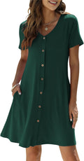Womens Summer Casual T Shirt Swing Dress with Pockets - Button Down