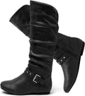 katliu Women's Slouchy Mid Calf Boots Zip up Flat Boots - Casual