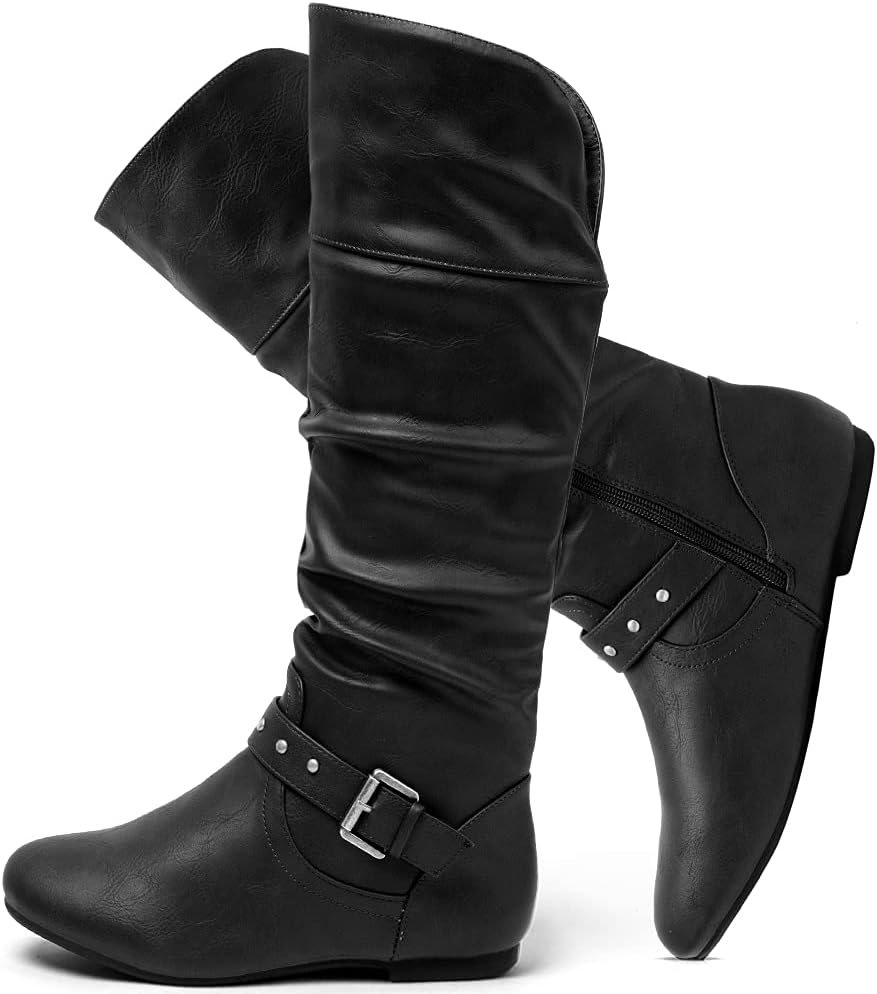 katliu Women's Slouchy Mid Calf Boots for Stylish Comfort