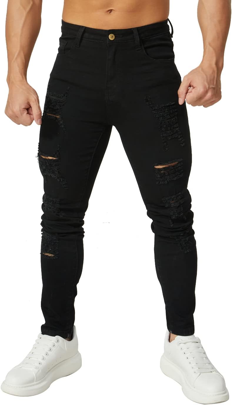 HUNGSON Men's Ripped Skinny Jeans for a Stylish Look