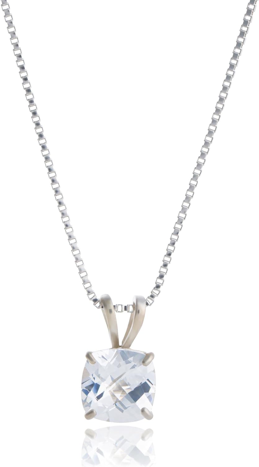 925 Sterling Silver Cushion Cut Birthstone Necklace for Women