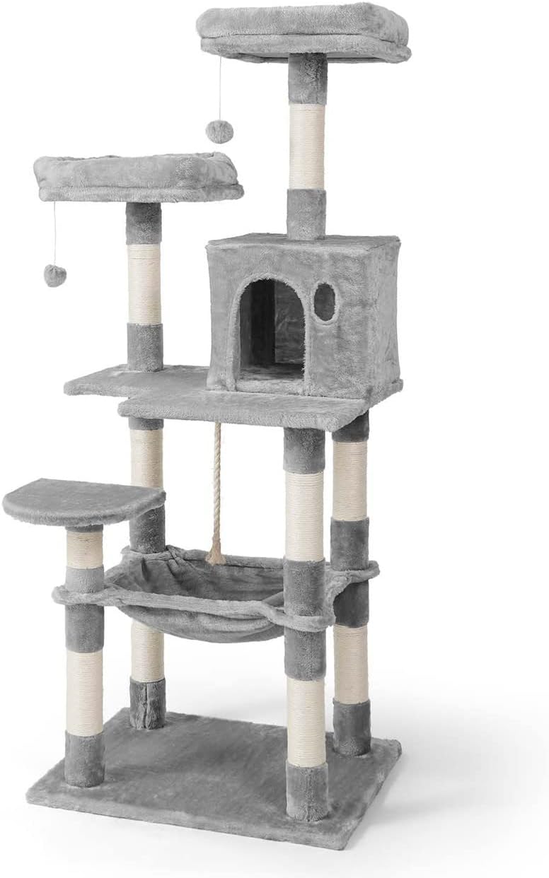 CAPHAUS Tall Cat Tree for Indoor Cats - 58-Inch Climbing Tower