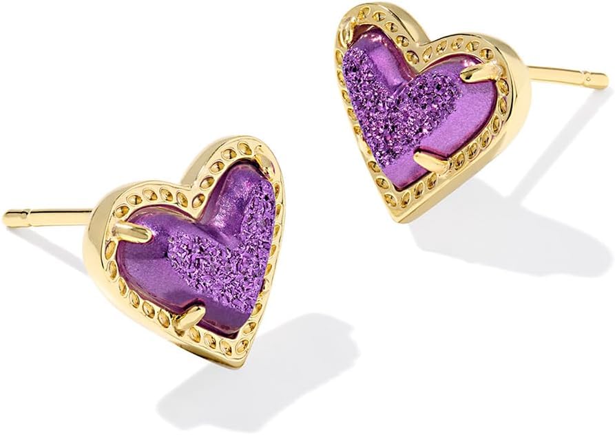 Ari Heart Stud Earrings in Purple Drusy for Women Fashion Jewelry