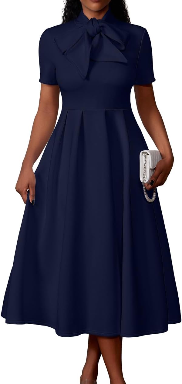 Elegant Casual Short Sleeve A-Line Dress with Pockets for Women