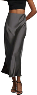 Satin Maxi Skirt High Waisted A Line Long Skirt - Elegant Office Wear