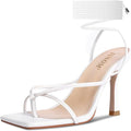 ISNOM Lace Up Heels Sandals for Women - Chic Square Toe Stiletto