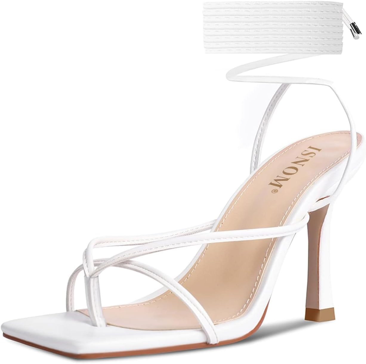 ISNOM Lace Up Heels Sandals for Women with Stiletto Design