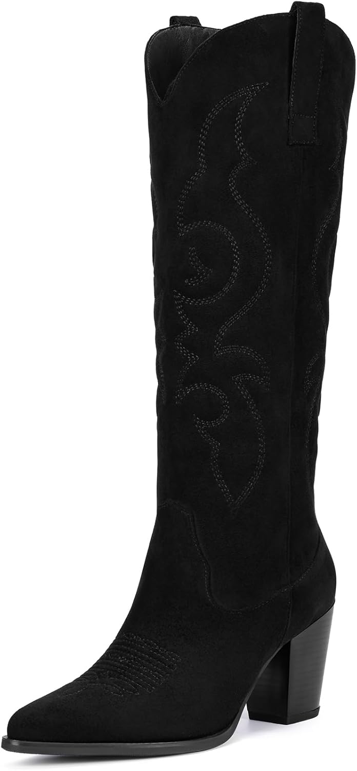 Pasuot Suede Cowboy Boots for Women - Stylish Knee High Boots