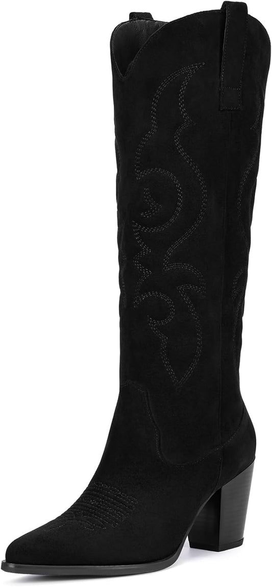 Pasuot Suede Cowboy Boots for Women - Stylish Knee High Boots