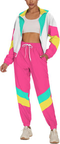 Women's Color Block 2 Piece Tracksuit Set - Lightweight 80s 90s Style