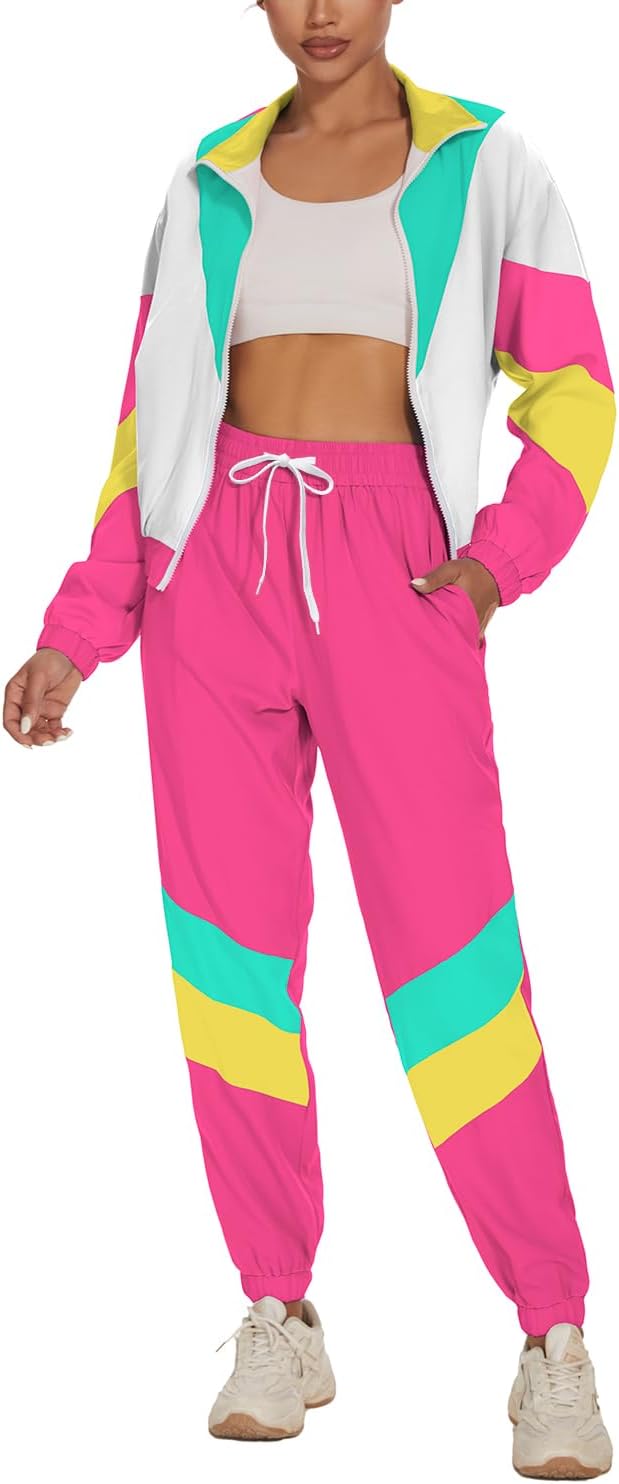 UOUA Women's Color Block 80s 90s Outfits Windbreaker Set