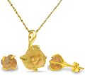 Real raw gemstone jewelry set with 925 sterling silver gold plated