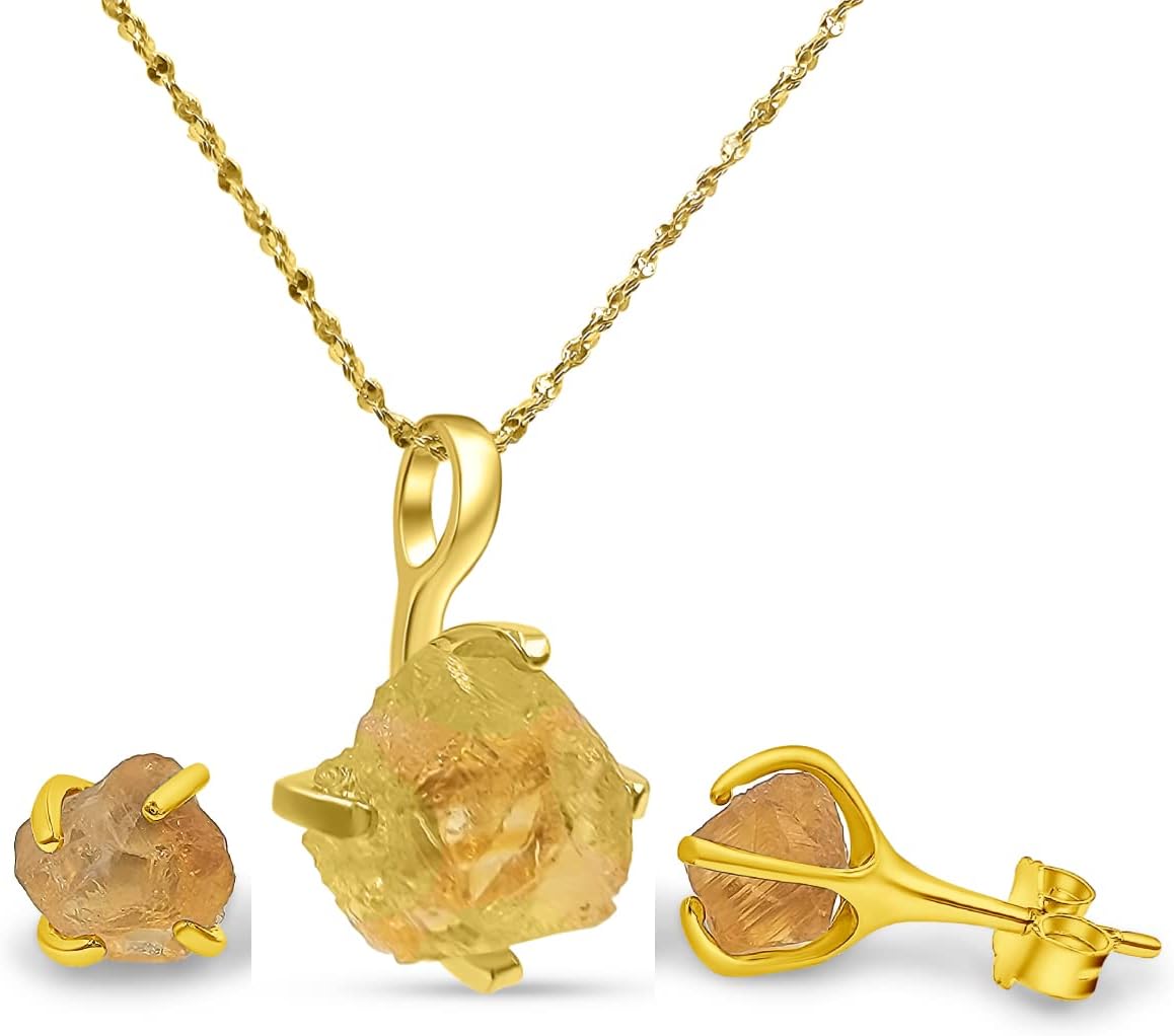 Real Raw Gemstone Jewelry Set with 925 Sterling Silver Gift