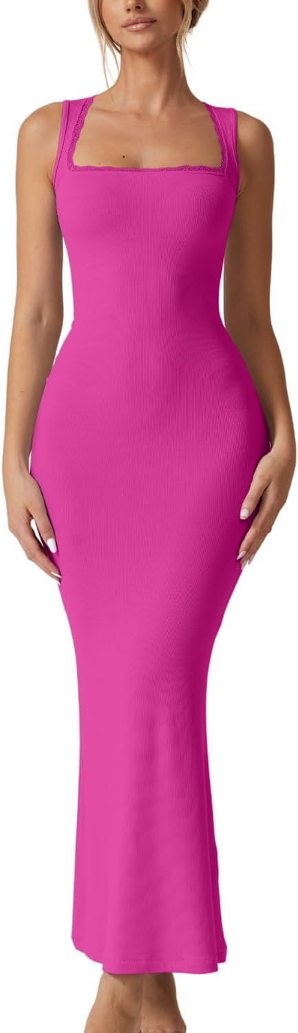 QINSEN Women's Sexy Lounge Ribbed Long Maxi Dress for All Occasions