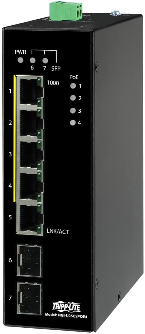 Tripp Lite Industrial 5 Port PoE+ Ethernet Switch for Networking