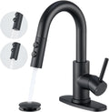 Black Bathroom Faucet with Pull Down Sprayer - Easy Install, Matte
