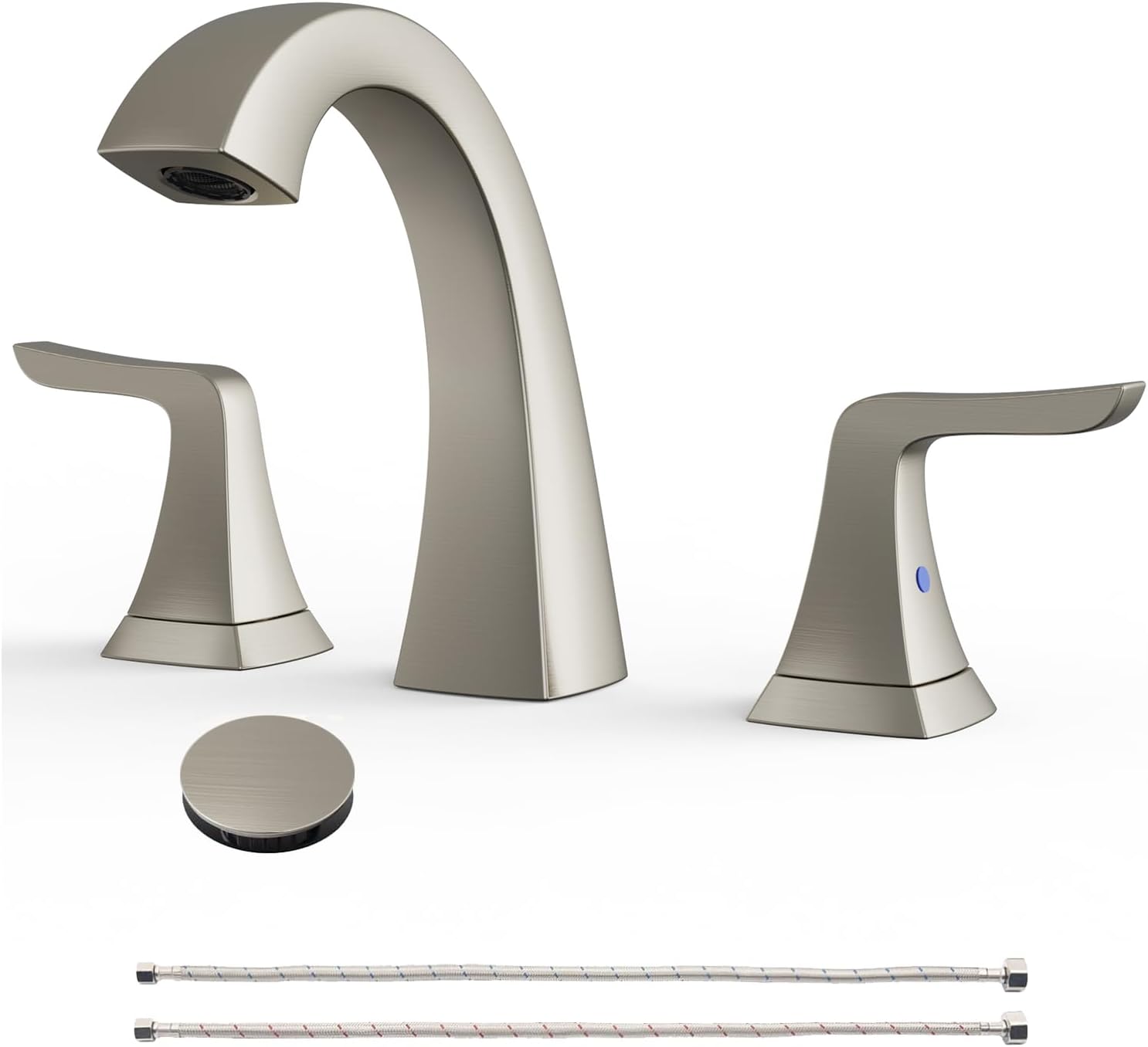 Brushed Nickel Bathroom Faucet for 3 Hole Sink with Drain Assembly