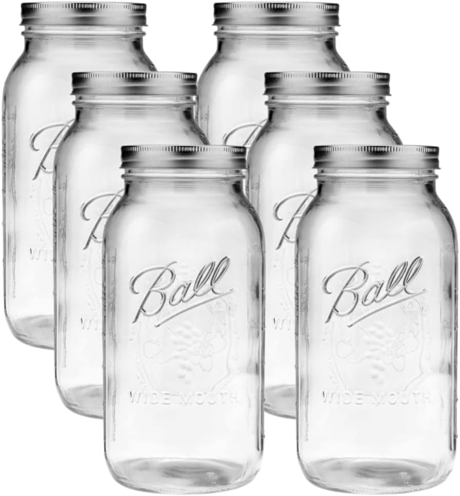 64oz Wide Mouth Jars for Food Storage - Set of 6 Durable Jars