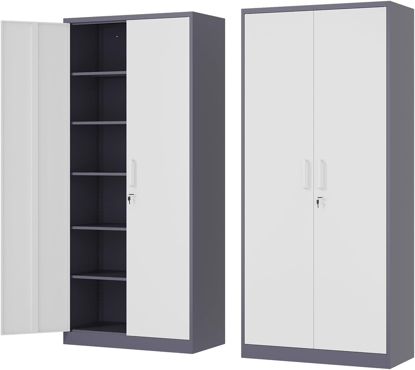 Metal Storage Cabinet with Lockable Doors and Adjustable Shelves