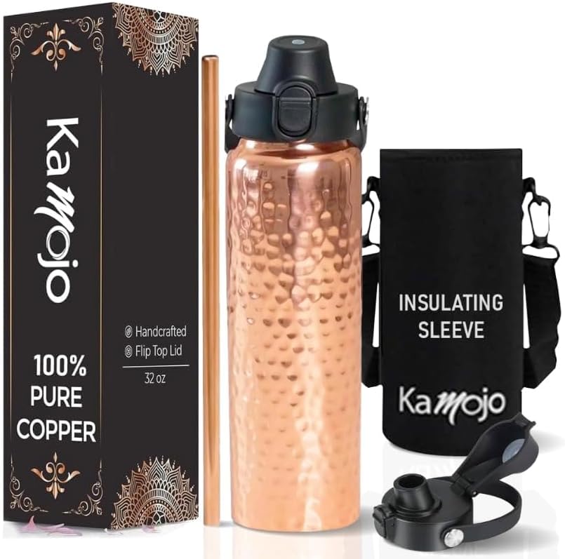 Copper Water Bottle for Drinking - Handcrafted Ayurvedic Tumbler