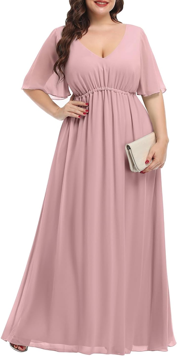 Elegant Plus Size Chiffon Long Maxi Dress for Weddings