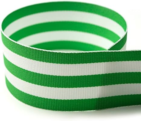 USA Made 7/8 in Emerald Green & White Taffy Striped Ribbon