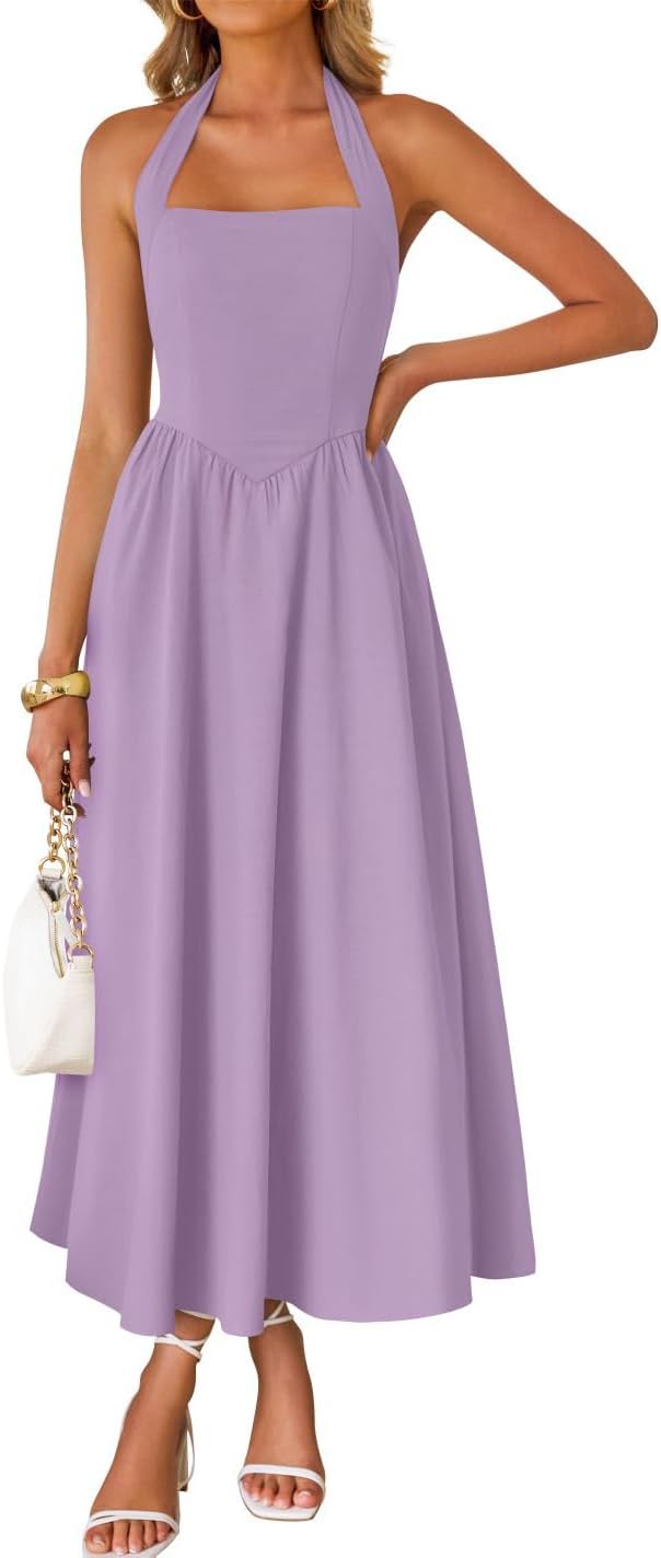 ZESICA Women's Summer Sleeveless Halter Midi Dress for Style